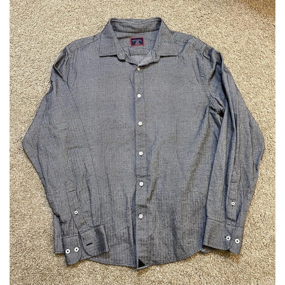 Untuckit Shirt Men's Large Gray Long Sleeve Slim Fit Button Up Shirt